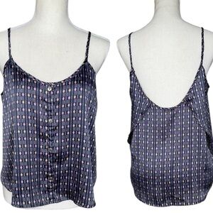 Pauln KC Gray Pink Yellow Diamond Print Stripe Cami Tank Top Silky Satin Sz M